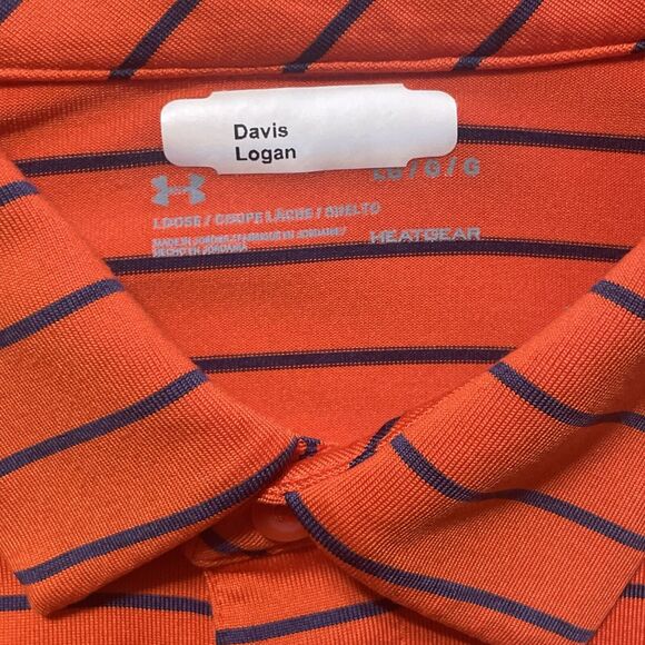 Under Armour Heat Gear Polo Shirt Mens Large Orange Stripes Auburn Tigers Loose - Picture 4 of 7